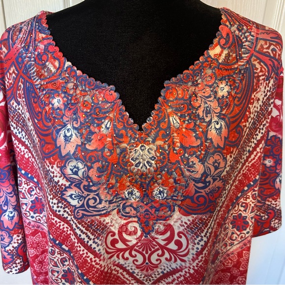 Catherines Red‎ White and Blue Chevon Floral Top Blouse Size 2X - Picture 5 of 6